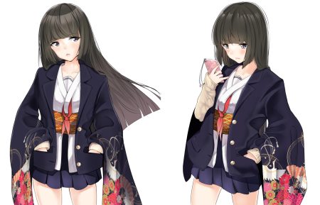 black eyes black hair japanese clothes long hair original phone school uniform schreibe shura skirt white