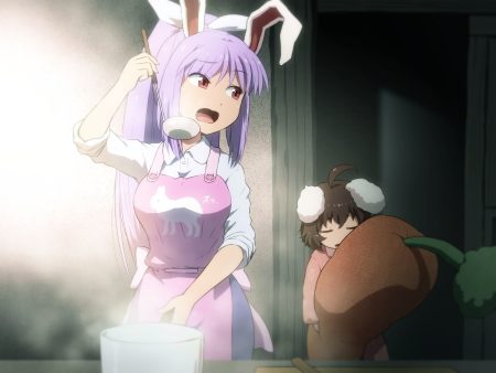 2girls animal ears apron brown eyes brown hair bunny ears bunnygirl inaba tewi loli long hair pajamas ponytail purple hair reisen udongein inaba shirosato short hair touhou