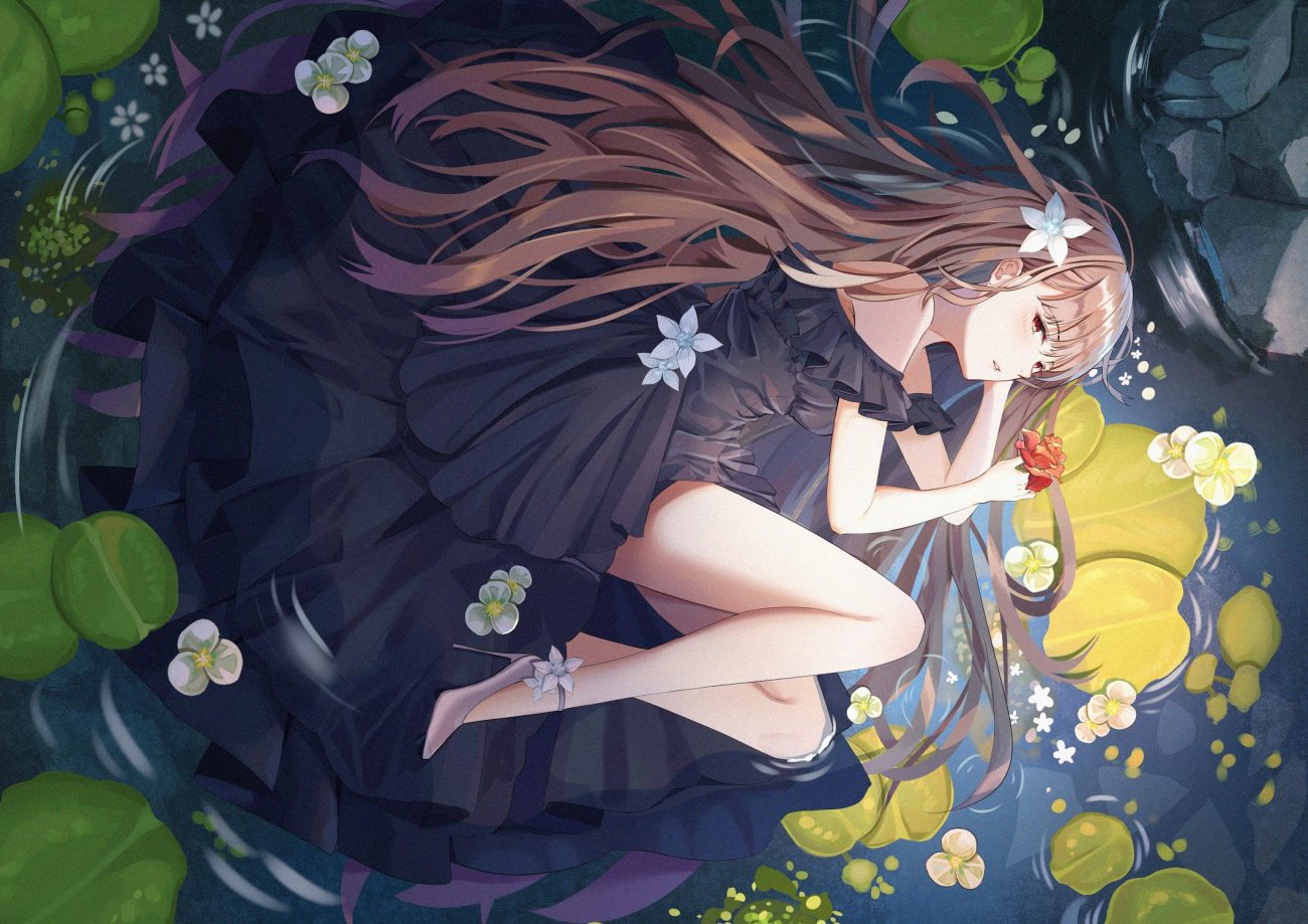 brown eyes brown hair dress flowers long hair mobu (wddtfy61) original water