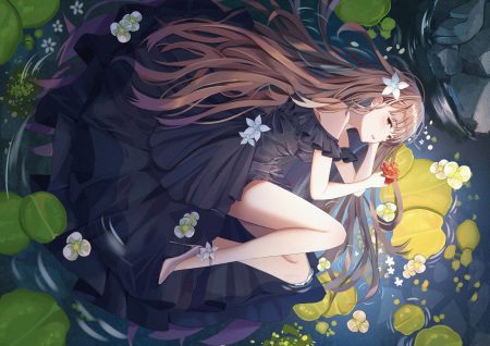 brown eyes brown hair dress flowers long hair mobu (wddtfy61) original water