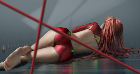 ass barefoot long hair neon genesis evangelion realistic shorts soryu asuka langley watermark ydiya