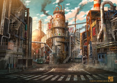 building car city clouds industrial no humans original ruins scenic sky tokyogenso translation request watermark