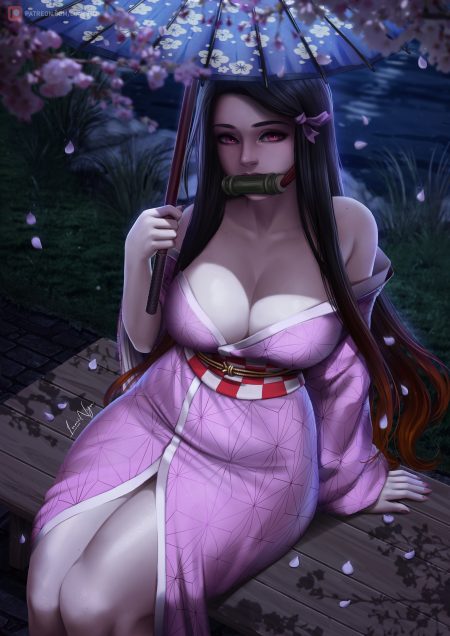luminyu kimetsu no yaiba kamado nezuko japanese clothes no bra open shirt umbrella
