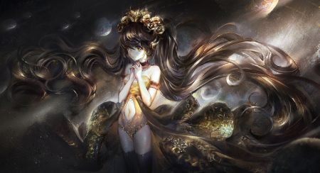 black hair brown eyes dress hatsune miku kvpk5428 long hair navel twintails vocaloid