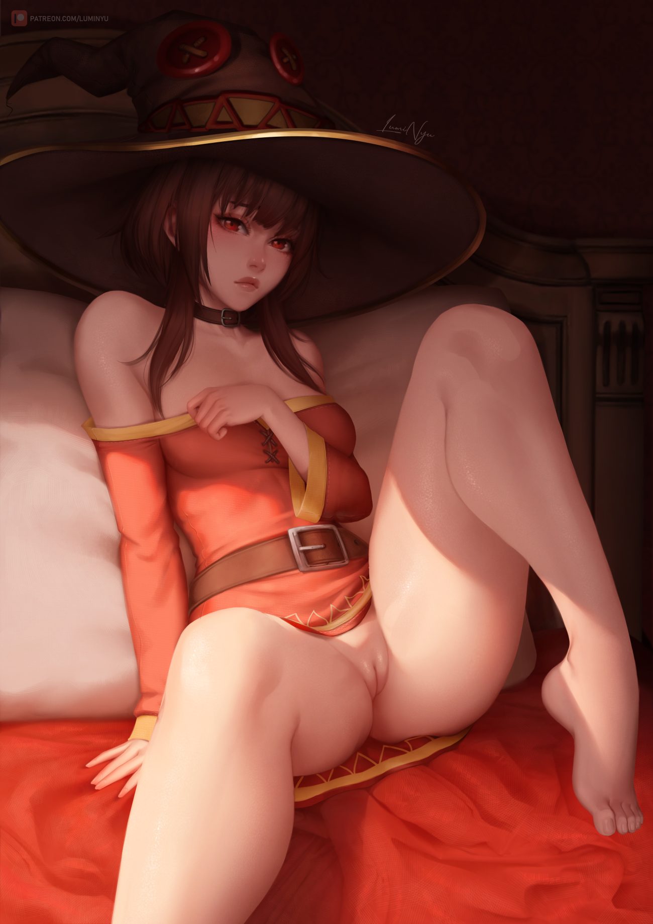 luminyu kono subarashii sekai ni shukufuku wo! megumin dress no bra nopan pussy skirt lift uncensored witch