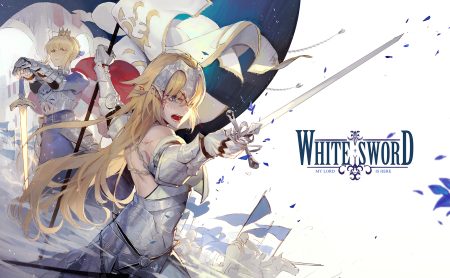 2girls armor artoria pendragon (all) blonde hair blood blue eyes cape crown fate/grand order fate (series) jeanne d'arc (fate) kuroduki long hair saber short hair sword weapon
