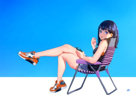black hair headphones phone purple eyes shorts signed ssss.gridman steamy tomato takarada rikka