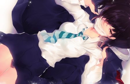 black hair brown eyes idolmaster idolmaster cinderella girls long hair mask peanutc school uniform skirt sunazuka akira tie twintails