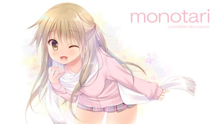 blush brown eyes brown hair long hair original scarf school uniform sesena yau skirt twintails white wink