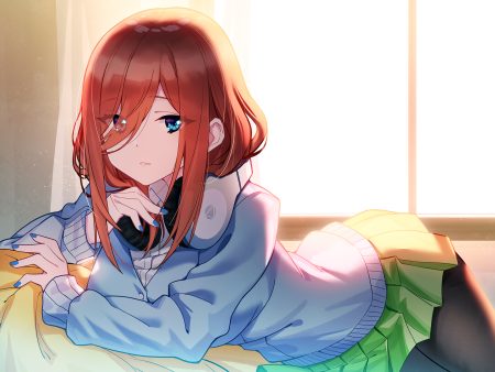 aqua eyes go-toubun no hanayome headphones long hair nakano miku pantyhose red hair school uniform skirt zhanzheng zi