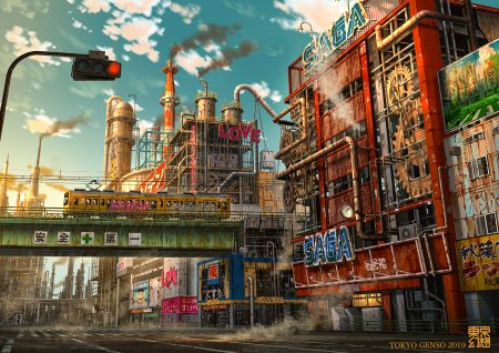 clouds industrial no humans original ruins scenic sky tokyogenso train watermark