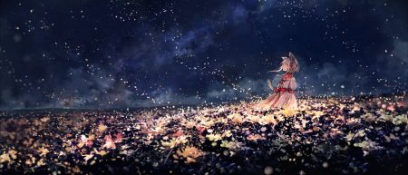 aliasing animal ears axleaki clouds dress lolita fashion night original petals short hair sky