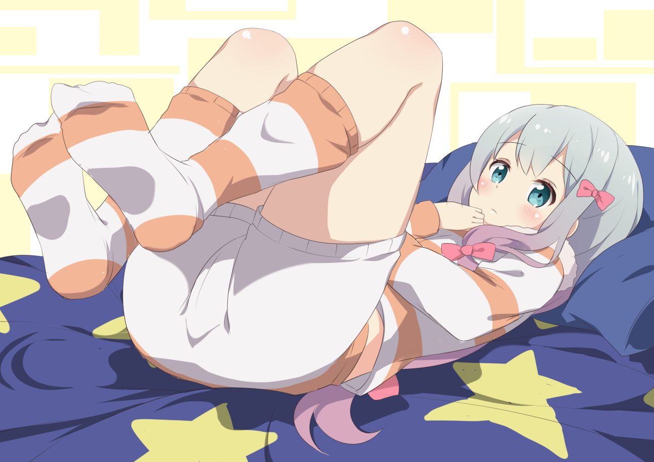 aqua eyes blush cameltoe eromanga-sensei gray hair ikazu401 izumi sagiri loli long hair pajamas shorts