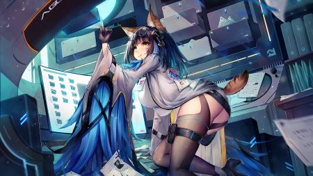 animal ears ass black hair dk senie glasses gloves original short hair tail thighhighs yellow eyes