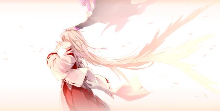 2girls blonde hair japanese clothes long hair miko original purple hair yetworldview kaze