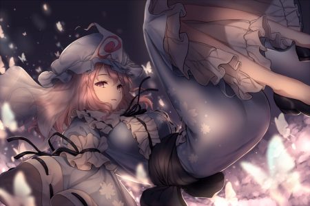 butterfly dress hat minust pink eyes pink hair saigyouji yuyuko short hair touhou