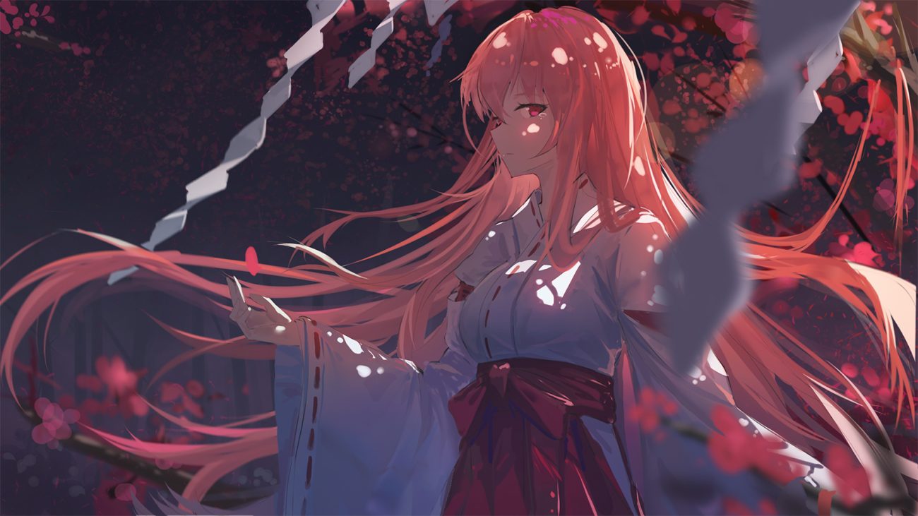 japanese clothes long hair miko original pink hair qtian red eyes tears