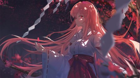 japanese clothes long hair miko original pink hair qtian red eyes tears