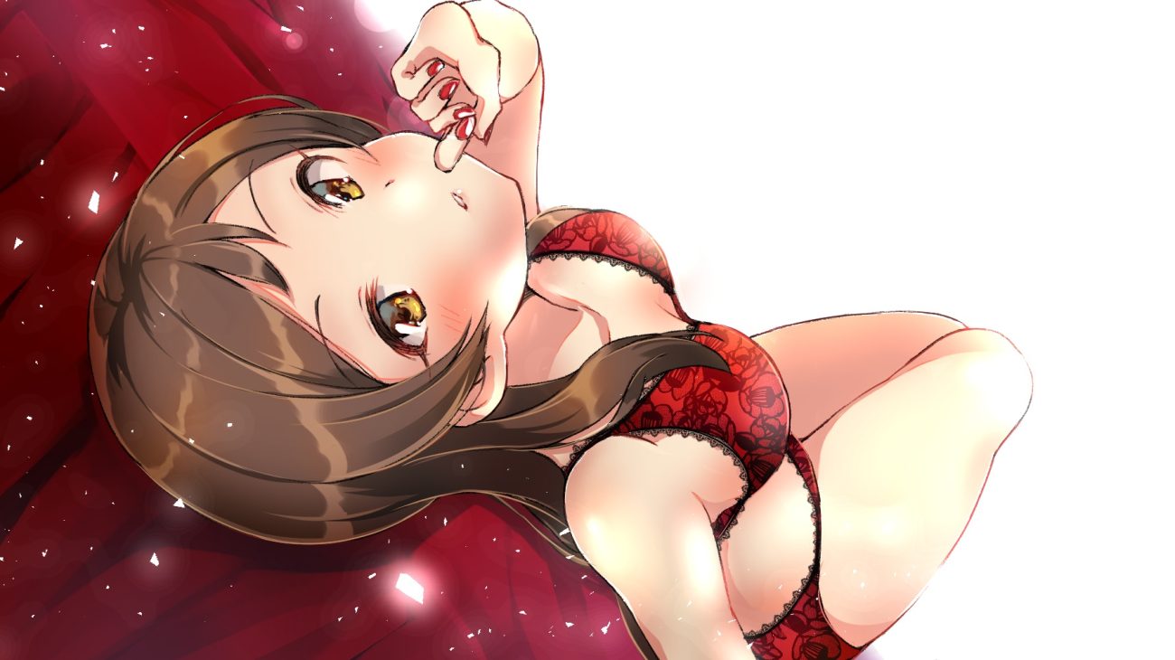 blush bra brown hair idolmaster idolmaster million live! kitazawa shiho panties shiitake taishi underwear yellow eyes