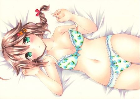anthropomorphism blush bra braids cameltoe green eyes kantai collection long hair navel panties ponytail shigure (kancolle) underwear yoruoujito-tsukinohime