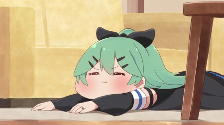 anthropomorphism blush green hair kantai collection long hair ponytail suzuki toto yamakaze (kancolle)