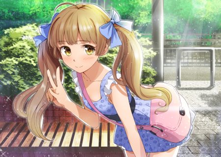 aliasing blush brown hair dress hakozaki serika idolmaster idolmaster million live! long hair summer dress twintails yellow eyes yoropa
