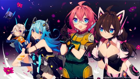 animal ears aqua eyes aqua hair blush brown hair eyepatch flowers glasses gloves gray hair group long hair original pink hair prophet heart red eyes short hair watermark yellow eyes