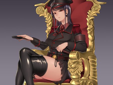 black hair boots gradient hat long hair military original red eyes shirofugu skirt thighhighs tie uniform weapon