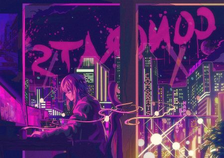 berryverrine building cigarette city computer dark drink glasses hood moon night original polychromatic short hair sky smoking