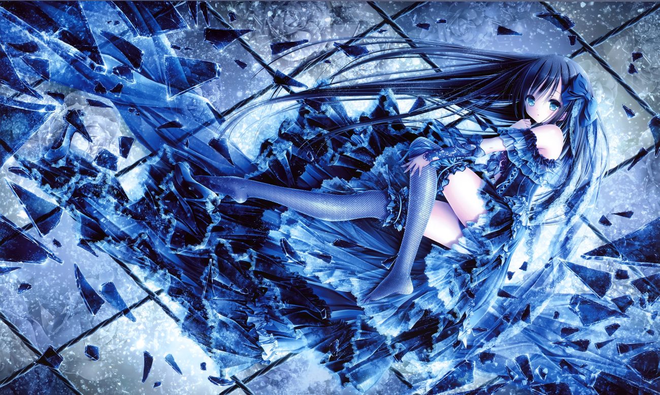 black hair blue blue eyes dress goth-loli lolita fashion long hair panties polychromatic ribbons scan see through thighhighs tinkle underwear