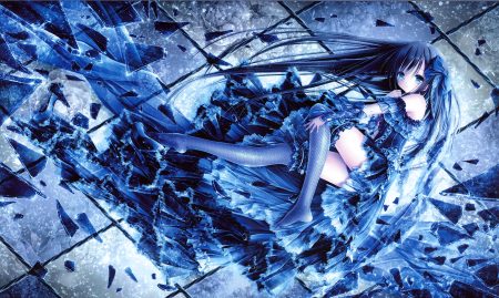 black hair blue blue eyes dress goth-loli lolita fashion long hair panties polychromatic ribbons scan see through thighhighs tinkle underwear