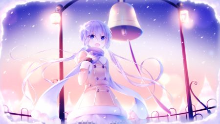 bell blue eyes blue hair braids dress long hair sakakidani scarf snow twintails vocaloid voiceroid yuzuki yukari