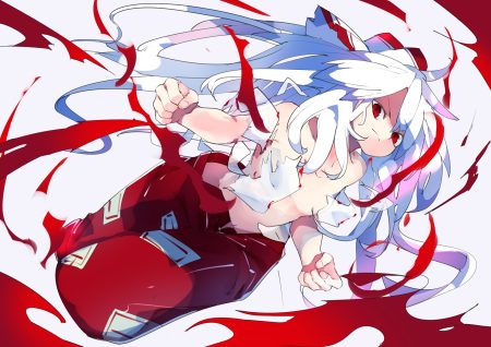 bow fujiwara no mokou ikurauni long hair no bra ofuda punch red eyes topless torn clothes touhou white hair