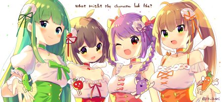 anthropomorphism aqua eyes blush braids breasts brown hair choker cleavage dress green eyes green hair group ikari (aor3507) long hair original ponytail purple hair red eyes short hair signed twintails uniform yellow eyes