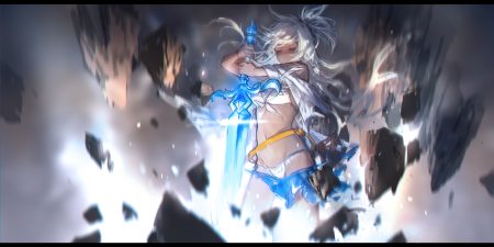 bikini dark skin granblue fantasy long hair signed sketch swd3e2 swimsuit sword weapon white hair zooey (granblue fantasy)
