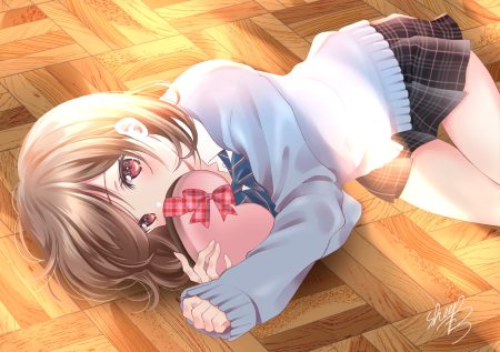 bow brown eyes brown hair original school uniform sheepd short hair signed skirt valentine