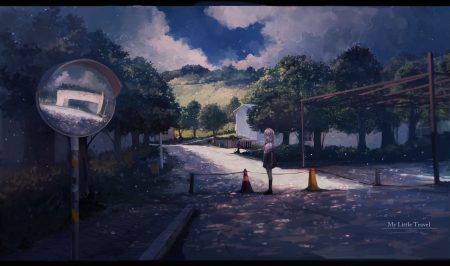 axleaki building clouds kneehighs landscape mirror original reflection scenic school uniform shade sunset