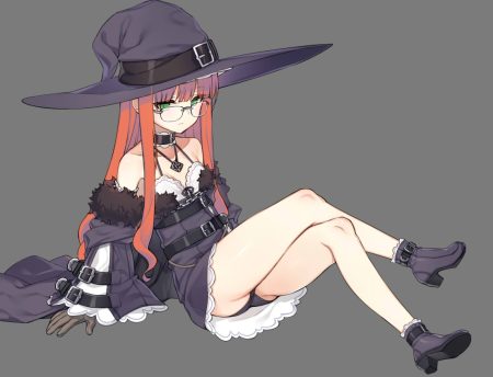 ass boots collar dress glasses gloves gray green eyes hat kuro (kuronell) long hair necklace orange hair original panties underwear witch witch hat