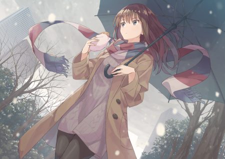 blue eyes brown hair building city food k-me long hair original pantyhose scarf sky tree umbrella