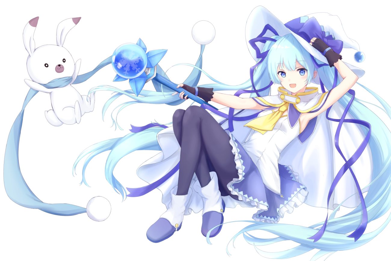 animal blue eyes blue hair hatsune miku long hair rabbit twintails vocaloid wand white yuki miku yukine (vocaloid) yuzuaji