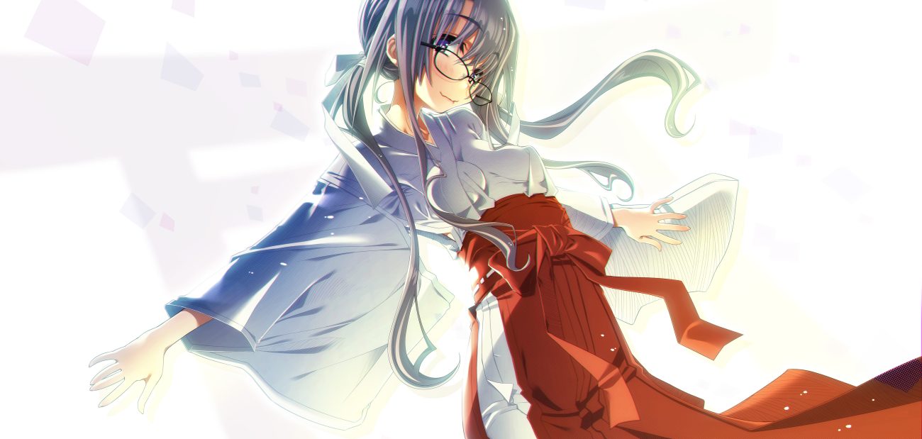 blush glasses gray hair japanese clothes long hair miko original purple eyes sakuya tsuitachi white