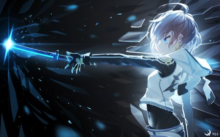 aqua eyes gloves hood katana original qys3 short hair signed sword tattoo tian ling qian ye weapon