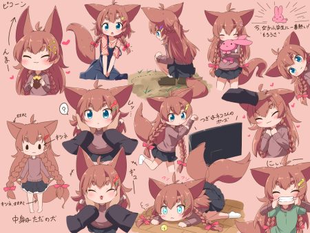 animal ears aqua eyes bell blush braids bunny cat smile dress fang food foxgirl heart loli long hair makuran (m-kun) momiji (marukan) original pink skirt socks tail translation request twintails