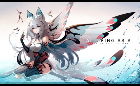 animal animal ears bicolored eyes bird elbow gloves gloves gray hair hen-tie japanese clothes long hair original thighhighs water watermark wings