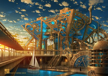 boat building industrial original reflection scenic scythe stairs tokyogenso water watermark weapon
