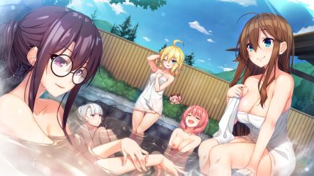 blonde hair brown hair chobipero clouds game cg giuniu glasses green eyes group hinekuremono no gakuen seishun monogatari kominato mizuki long hair mizusawa yui munakata shizuku nanjou sakuya nipples onsen pink hair purple eyes purple hair rozea sakura kyouko (kuremono) shiina sayaka short hair sky towel tree water white hair wink