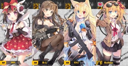 animal ears anthropomorphism aqua eyes bicolored eyes blonde hair boots bow breasts brown hair bunny cat smile chocho (homelessfox) cleavage computer dress fang g41 (girls frontline) garter girls frontline gloves green eyes gun headphones k2 (girls frontline) kalina (girls frontline) loli lolita fashion long hair m99 (girls frontline) microphone orange hair panties pantyhose pink eyes ponytail school uniform see through short hair skirt sunglasses techgirl thighhighs tie underwear weapon zettai ryouiki