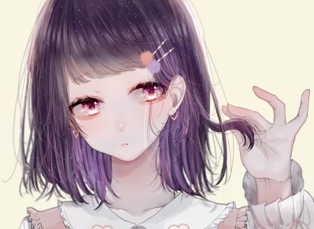 close ichijiku original pink eyes purple hair short hair