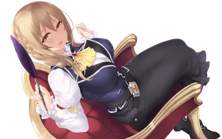 blonde hair braids breasts cait goblin slayer! guild girl (goblin slayer!) long hair skirt white yellow eyes
