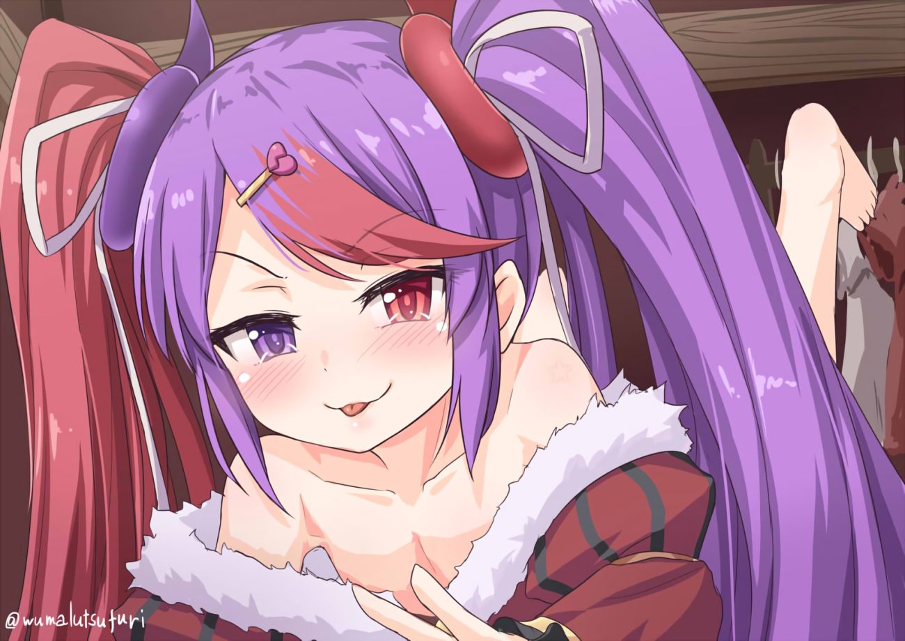 barefoot blush flat chest loli long hair no bra princess connect! purple eyes signed tamaizumi misaki twintails umarutsufuri waifu2x